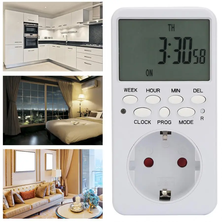 

Electronic Digital Timer Switch 7 Days 1m~99h99m Circular Programmable Digital Display Timing Socket EU US UK BR IT IL Plug