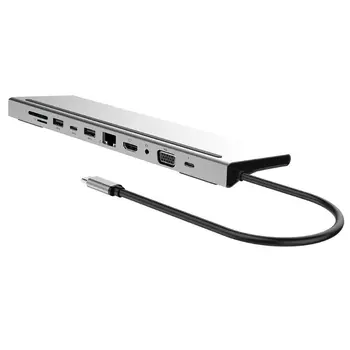 

11 in 1 USB C HUB Type C to 4K HDMI VGA 3.5mm A-udio USB-C USB3.0 RJ45 TF/SD Card Reader PD Charing Adapter for MacBook