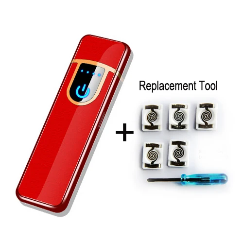 red and 1pc Tool Горячая Распродажа USB металлическая зарядная Зажигалка windprood электронные зажигалки сенсорные для мужчин гаджеты Аксессуары для сигарет - Цвет: red and 1pc Tool