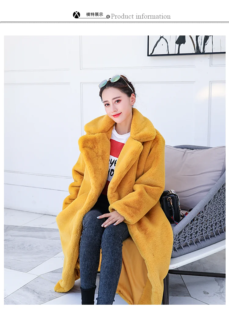 LUZUZI зимнее женское пальто высокого качества из искусственного кроличьего меха роскошное длинное меховое пальто Свободное пальто с отворотом толстое теплое Женское пальто больших размеров