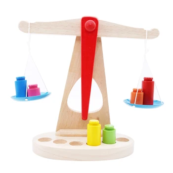 

New Montessori Educational Toy Small Wooden New Balance Scale Toy With 6 Weights For Kids baby Birthday Gifts