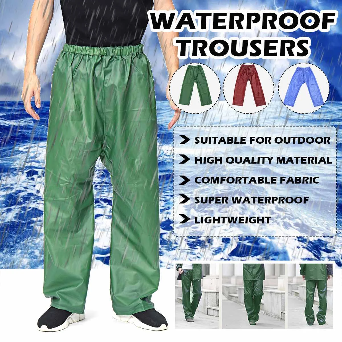 

Folding Rainproof Pants Over Trousers Women Men's Waterproof Windproof Elastic-Waist Rain Pants For Cycling Camping Hiking