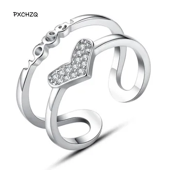

PXCHZQ 925 sterling silver jewelry high quality fashion woman retro heart shaped cubic zirconia opening size adjustable ring