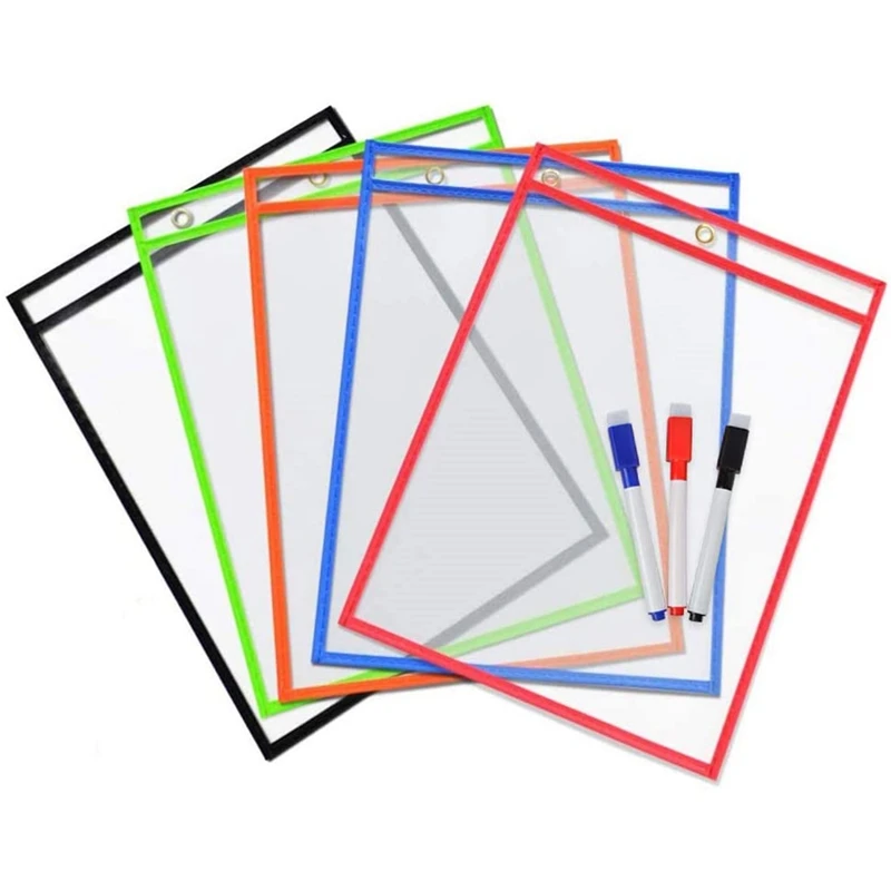 5Pcs Dry Erase Ticket Holder Pockets Reusable Paper Sleeves Sheet