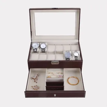 

Removable 12 Grids Slots Watches Storage Box Double Layers PU Leather Watch Case Organizer Jewelry Storage Box Holder 2 Colors