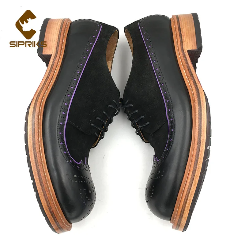

Sipriks Luxury Brand Top Quality Mens Brogues Shoes Italian Bespoke Goodyear Welted Shoes Double Leather Sole Unique Wingtip 46