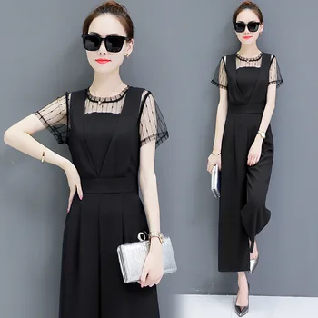 

Temperament Goddess Fan Pants Summer Women's Wear Two-piece Set Wide Leg Pants Suit