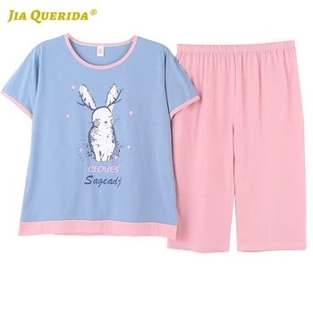 

New Blue Soft Pajamas Woman Woman Clothes Sleepwear Casual Style Summer Pajamas Set Short Sleeve Sleepwear Cartoon Printing