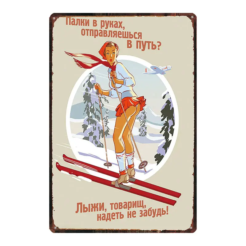 Русский стиль металлическая жестяная вывеска Соблазнительная девушка винтажная настенная паба Кафе Декор дома магазина художественный плакат куадро DU-3467B - Цвет: DU-3489