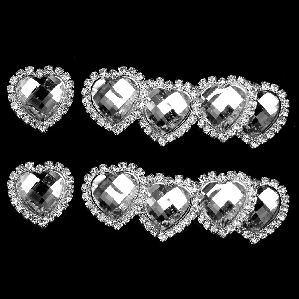 10Pcs Heart Acrylic Crystal Bottons Buckles DIY Sewing Fasteners Accessories
