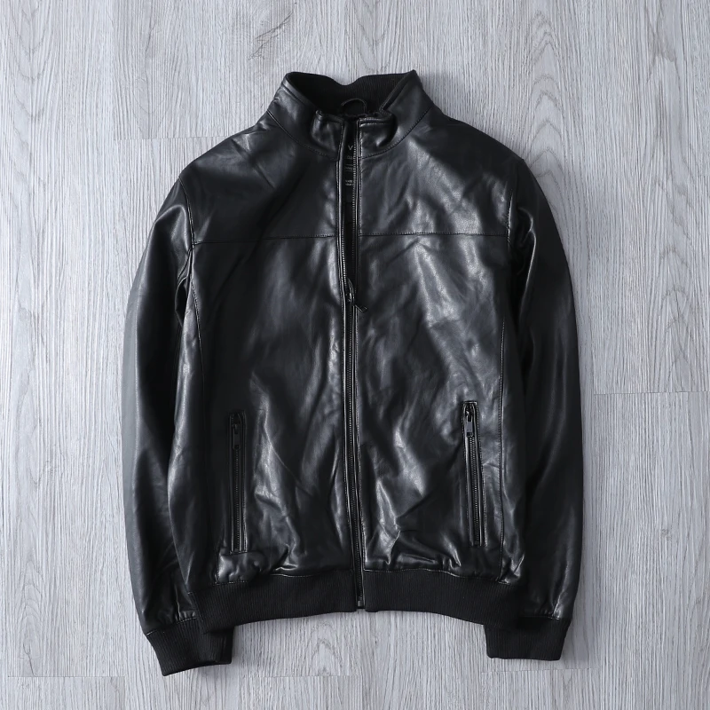 

Classic basic Pu soft leather men's fall stand collar coat leather jacket men deri ceket jaqueta de couro chaqueta moto hombre