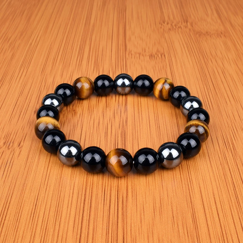 Bracelet en Pierre Naturelle en Motif Œil de Tigre pour Triple Protection Hématite et Obsidienne Bijoux pour Équilibre de Santé et de Guérison de e l'Âme