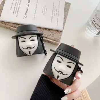

V for Vendetta 3D Cartoon Case for AirPods Cute Cover Silicone Bluetooth Earphone Protective Case for Airpods 1 2 with Keychain