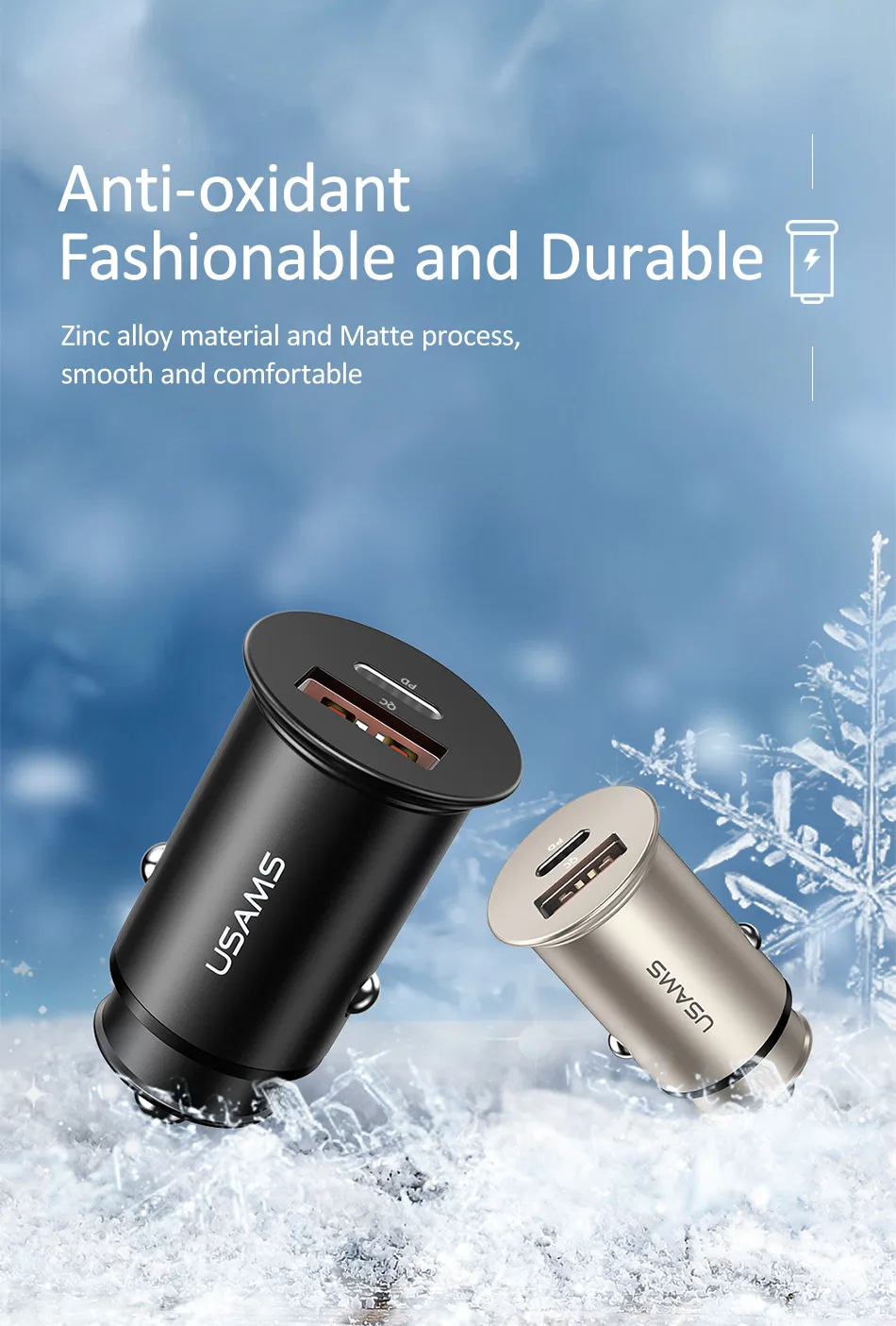 USAMS 5A металлическое USB Автомобильное зарядное устройство QC4.0 Быстрая зарядка для iPhone Xiaomi samsung huawei Tablet PD Быстрая зарядка для мобильных телефонов в автомобиле