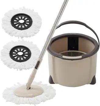 

Spin Mop Bucket Microfiber Spinning Mop with 2 Microfiber Mop Heads Rotating 360 Degree and Adjustable Handle for Home Cleaning
