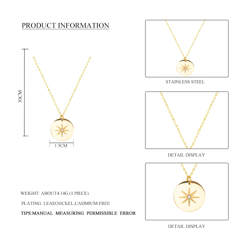 Дикая и свободная Новинка, Золотая подвеска из нержавеющей стали, ожерелье для женщин и девушек, винтажное круглое ожерелье в форме звезды, простое ожерелье, ювелирное изделие, подарок