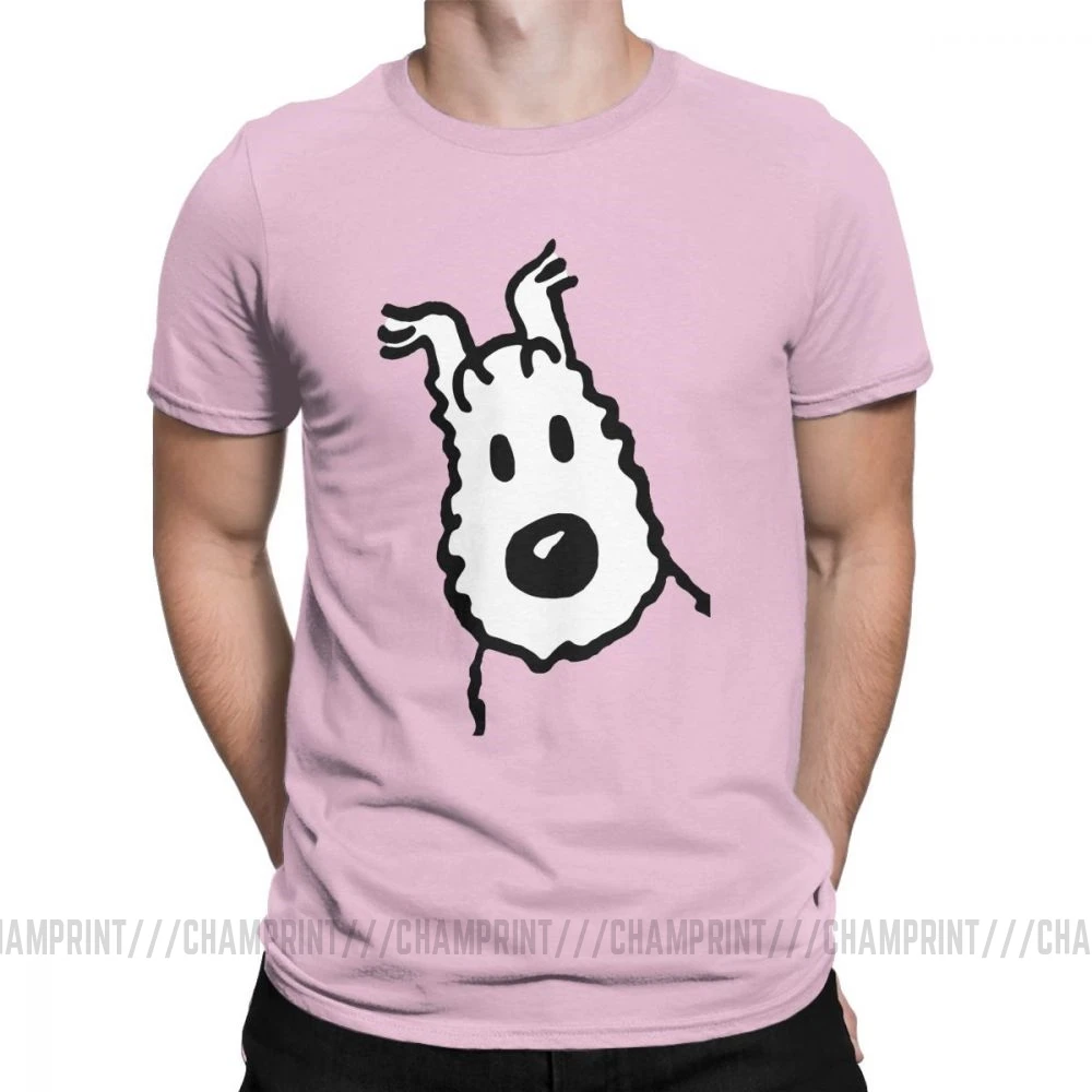 Мужские футболки со снежным тинтином, забавная футболка из хлопка с коротким рукавом, футболка с принтом "Приключения Тинтина", одежда размера плюс - Цвет: Розовый