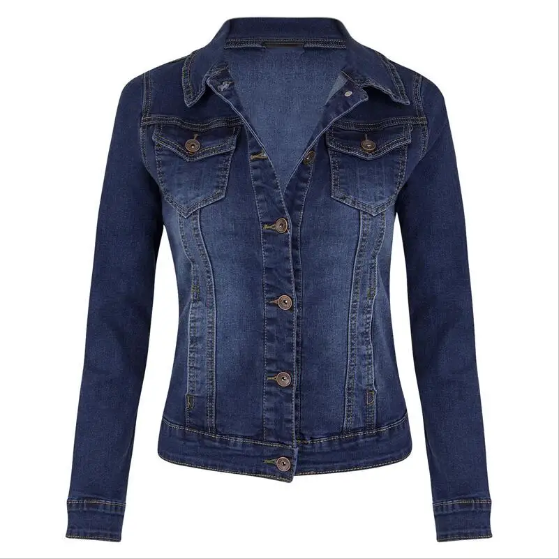 Dark Blue Джинсовая осенняя куртка женское повседневное пальто с длинным рукавом и карманами на пуговицах джинсовая куртка пальто Женская Весенняя куртка ветровка - Цвет: Dark Blue