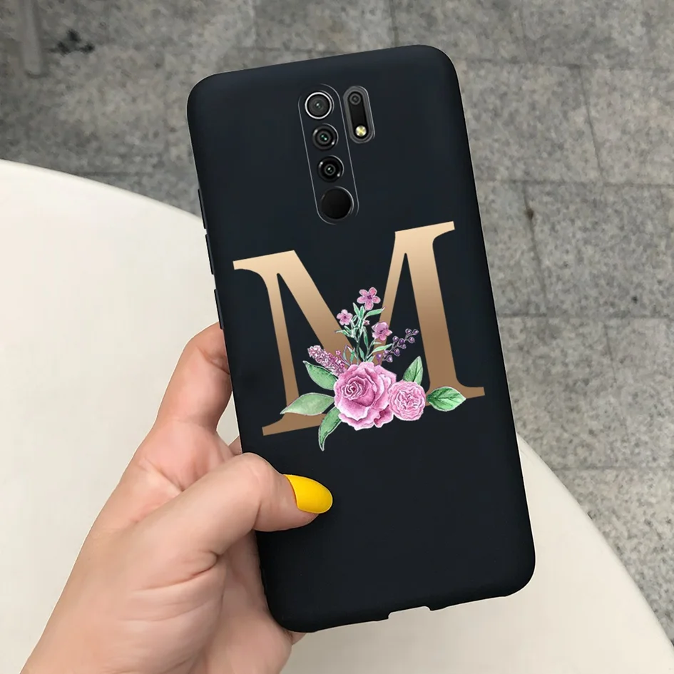 pouch phone For Cover Xiaomi Redmi 9 Case Alphabet Letters Flower Soft Silicone Fundas For Redmi 9 redmi9 Bumper Shockproof Phone Case 6.53" cell phone belt pouch Cases & Covers