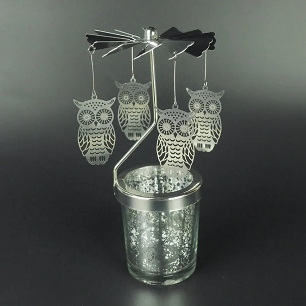 Owl Silver Снежинка вращающийся подсвечник свеча в виде бабочки держатели чайный светильник DIY вечерние настольные Декор Подсвечник рождественский подарок - Цвет: Owl Silver