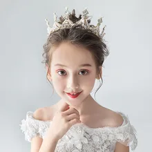 

TB015 Exquisite Wedding Flower Girl Tiara Crown Crystal Rhinestone Pearl Shiny Alloy Marriage Perform Pageant Girl Headpiece