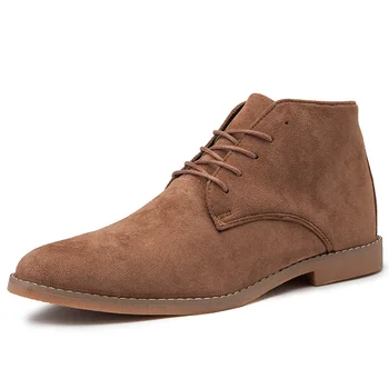 

2019 New flat men Boots Pu Keep warm Shoes male Pointed Toe Solid color Lace up fashion Men's winter boots Size 39-46