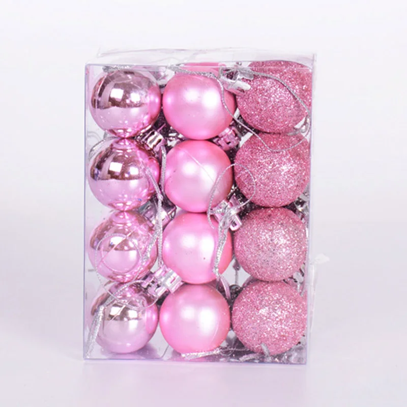 pink Square box Горячая 24 шт 30 мм Мини рождественские мячики елочные шары пластиковое Дерево Висячие украшения для вечерние TY - Цвет: pink Square box