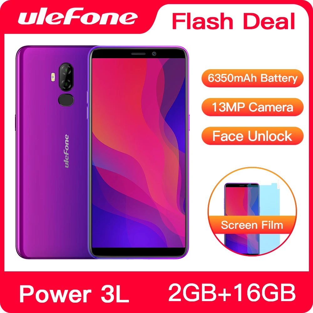 

Ulefone Power 3L 6.0" HD+ Android 8.1 Mobile Phone MTK6739 Quad Core 2GB+16GB NFC 13MP+5MP Camera 6350mAh Face ID 4G Smartphone