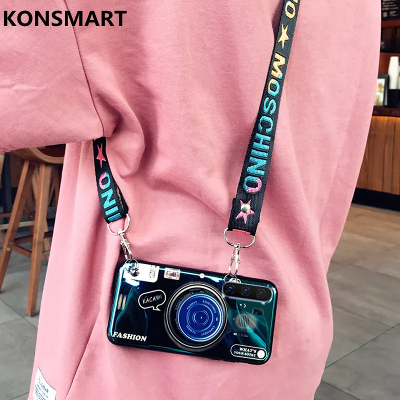 

KONSMART For VIVO X30 Case Retro 3D Camera Phone Case For VIVO X30 Pro Luxury Silicone TPU Soft Back Cover With Lanyard VIVO X30