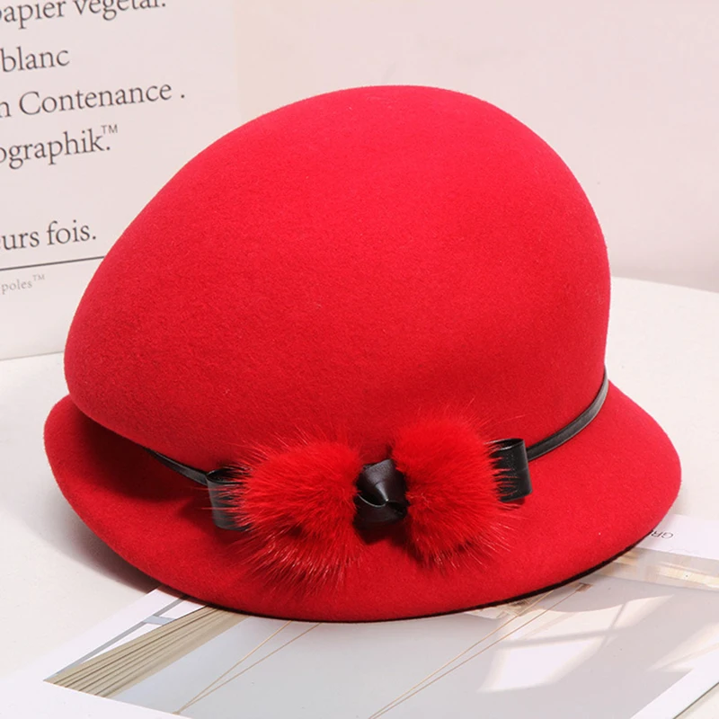 Mother Gift Lady Autumn And Winter Fashion Woolen Cloche Hats Woman Party Formal Top Grade Wool Felt Hat Cap LM079 - Цвет: Многоцветный