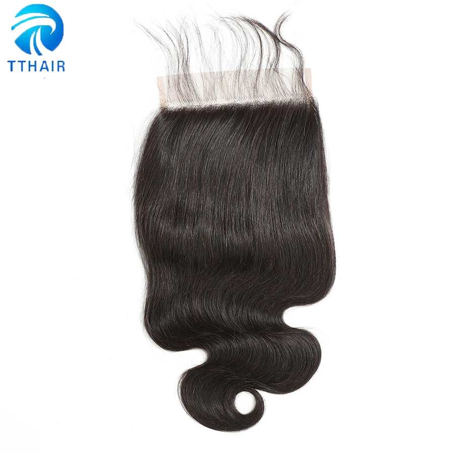 TTHAIR 6x6 Кружева Закрытие тела синтетические волосы волнистые Remy бразильские человеческие волосы закрытие натуральный цвет Предварительно сорвал швейцарская шнуровка