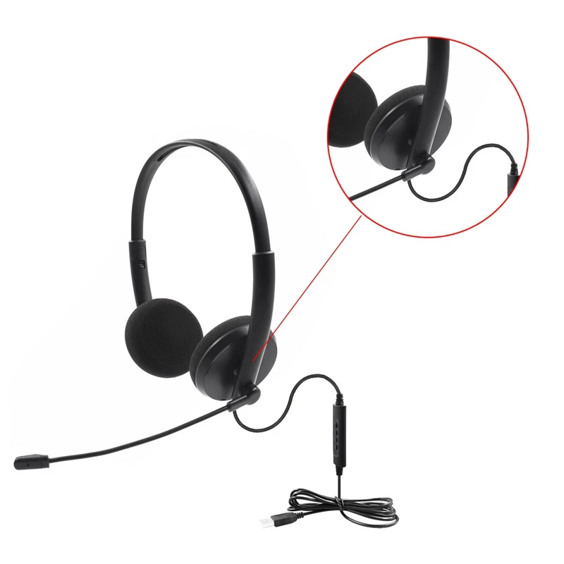 USB Call Center Headset with Noise Cancelling Mic for PC Home Office Phone Customer Service Plug and Play