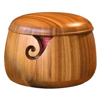 

14.9x14.9x11cm Bamboo Yarn Bowl Yarn Holder With Removable Lid For Knitting And Crocheting