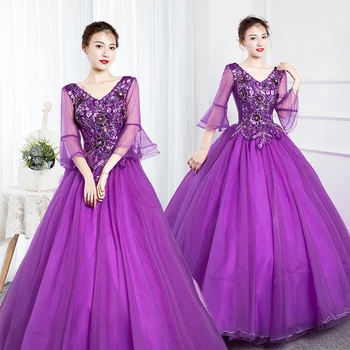 

Quinceanera Dress 2020 New Gryffon Three Quarter Sleeve Elegant V-neck Party Prom Ball Gown Vintage Quinceanera Dresses