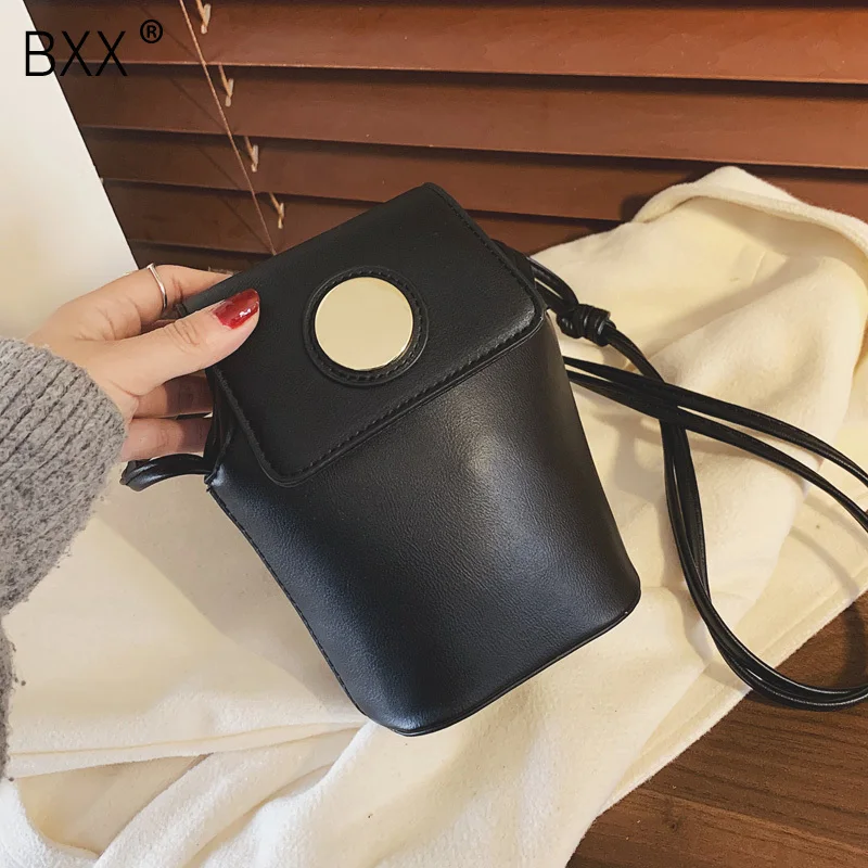 

[BXX] Retro Leather Solid Color Crossbody Bucket Bags For Women 2020 Fashion Shoulder Messenger Bag Lady Handbags Purses HL126