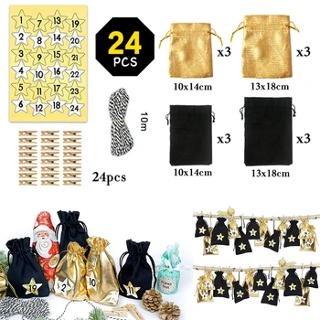

Cotton Linen Christmas hanging bag Countdown Decoration Holidays Favor