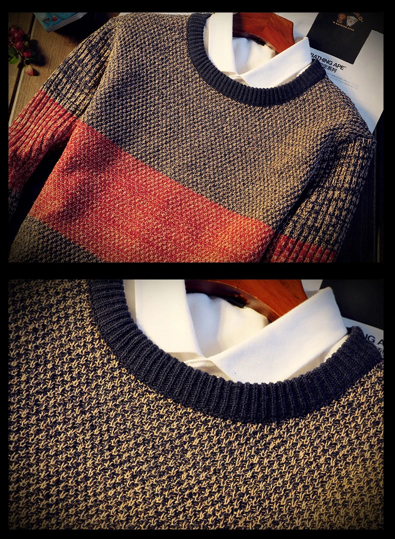 Men Autumn Winter Sweater Pullovers Jumper Men's O-Neck Mixed Color Fashion Youth Teens Trend New Long Sleeve Sweaters Men