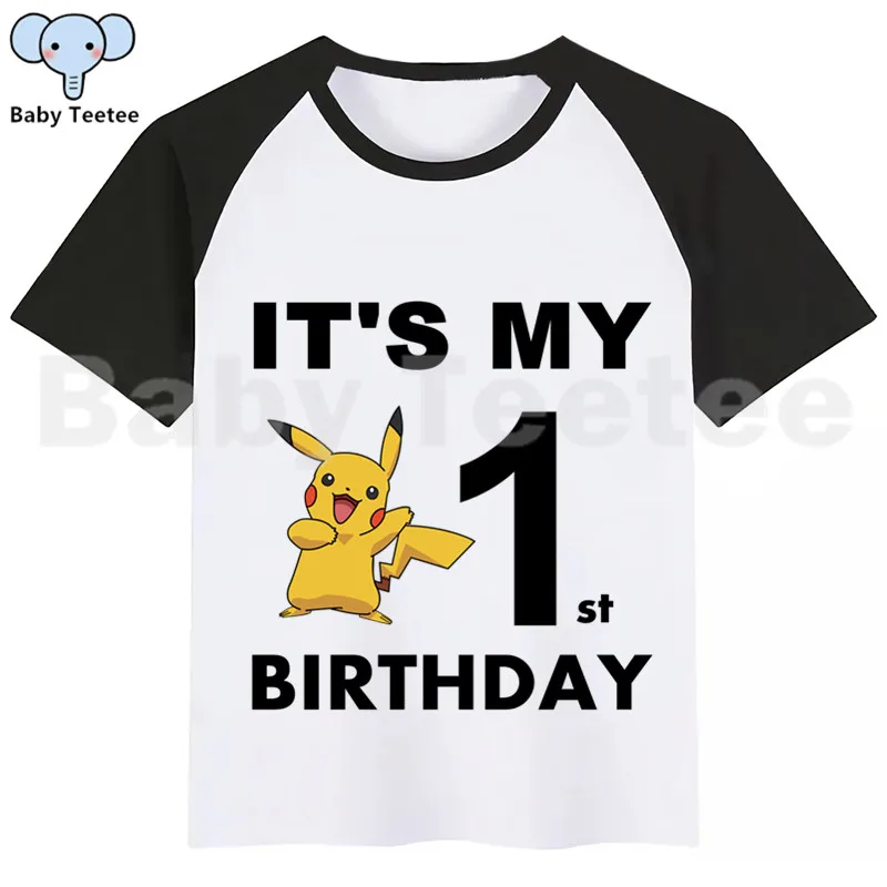 Футболка для мальчиков и девочек с принтом «Покемон го Пикачу» на День рождения; детская одежда с принтом на День рождения; топы для мальчиков; одежда для детей; футболки для дня рождения - Цвет: BlackA