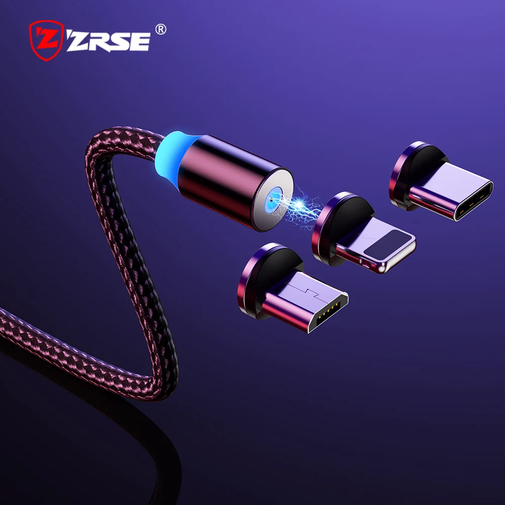 Магнитный Micro USB кабель ZRSE для iPhone samsung 3 в 1 usb type C мобильный телефон зарядный