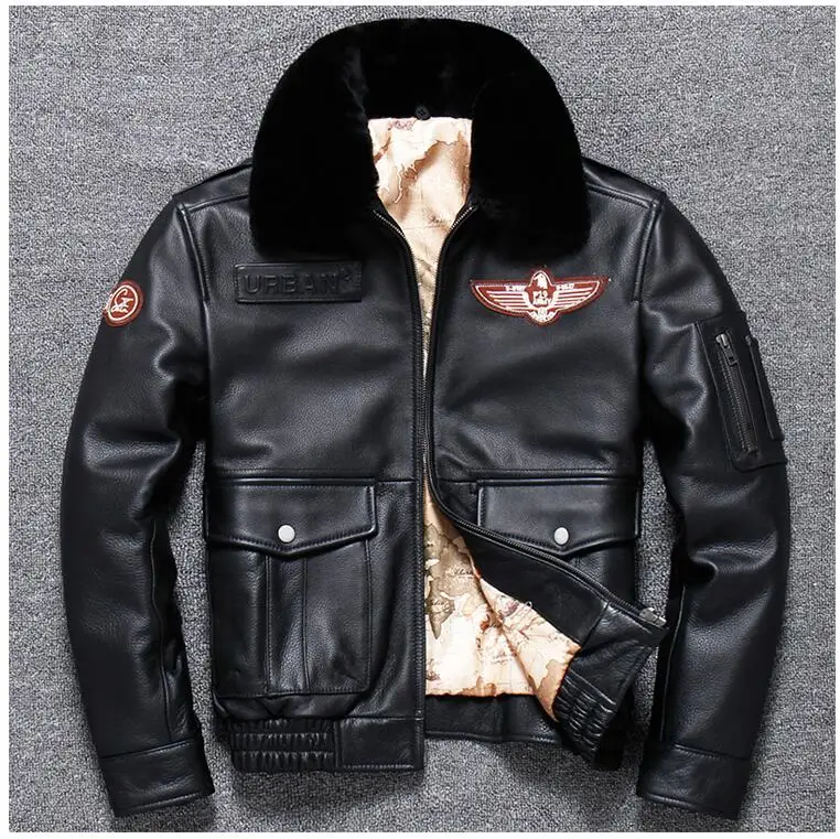Blakc Мужская Военная кожаная куртка пилота размера плюс XXXXXL из натуральной воловьей кожи русская Осенняя приталенная кожаная куртка Авиатор