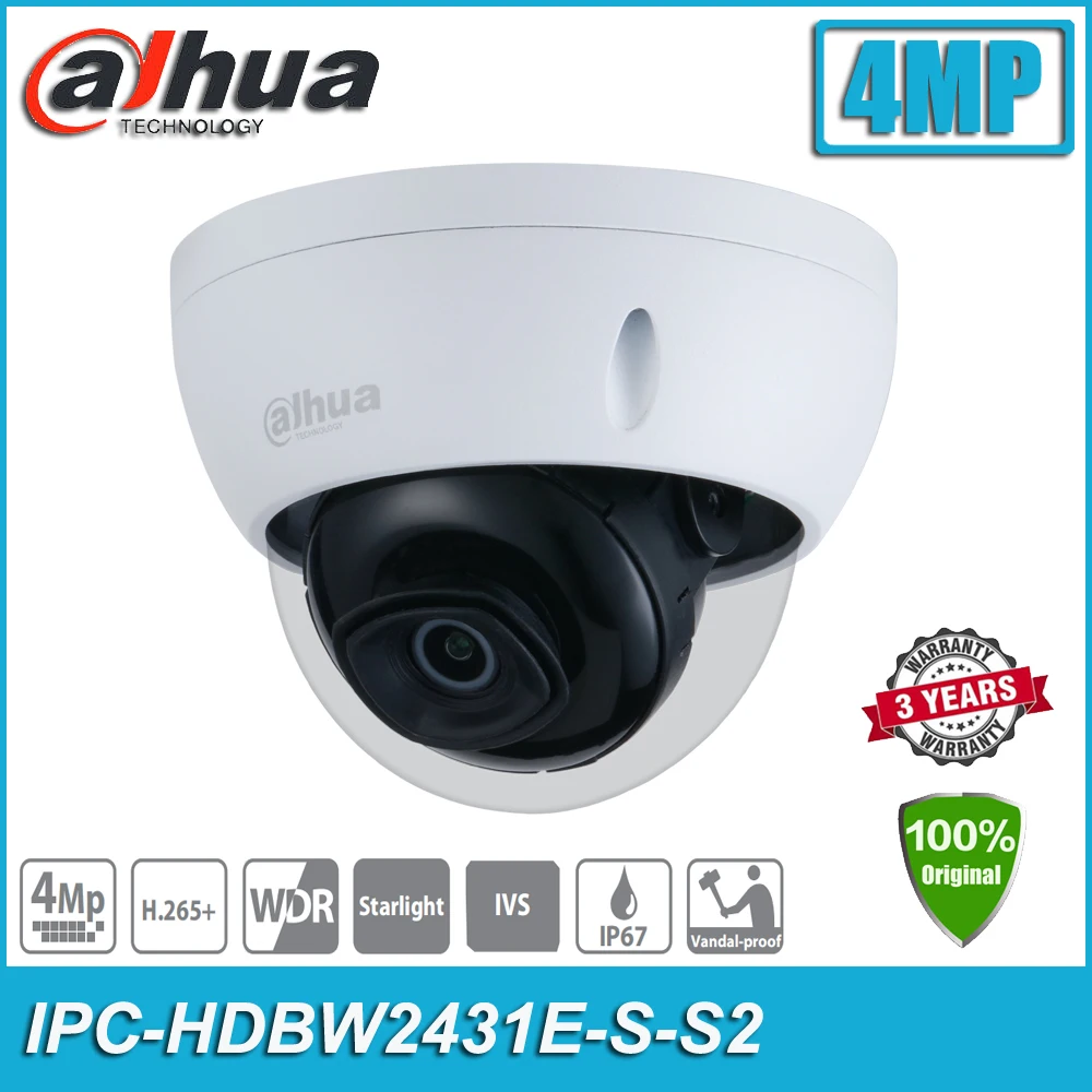 Оригинал Dahua HDBW2431E-S-S2 4MP POE IPC-HDBW2431E-S-S2 звездного неба H.265 WDR ИК Мини купольная