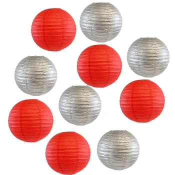 

10 Pcs Red Silver Chinese Paper Lantern lanterne papier mariage lampion Wedding lampionnen lantaarn for Parties Hanging Decor