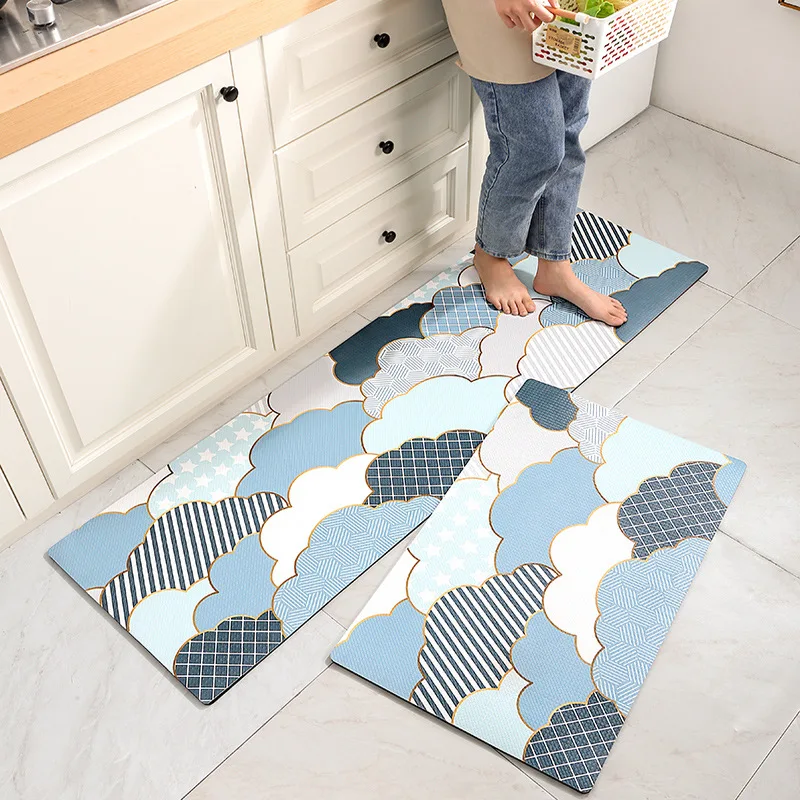 

New Dirtproof PVC Kitchen Carpet Simple Nordic Waterproof Bathroom Mat Oilproof No-Clean Floor Carpet Anti-Slip Long Toilet Rug