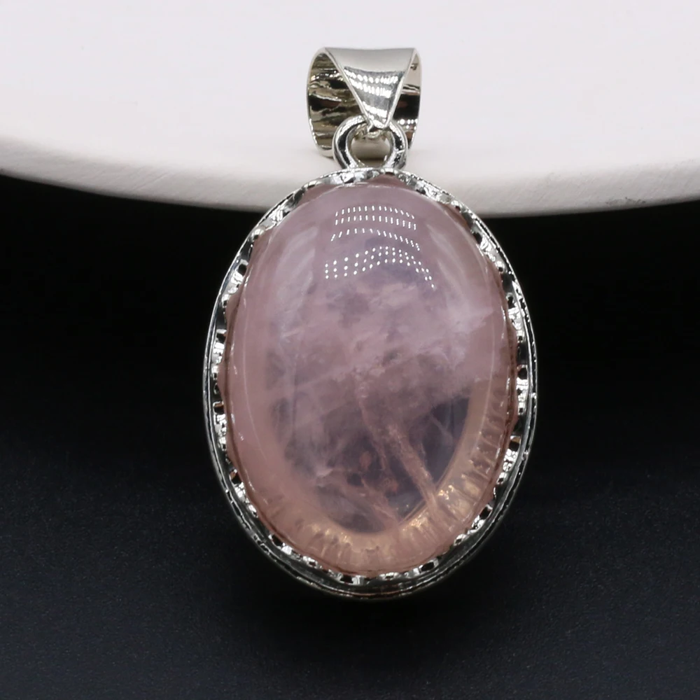 Natural Stone Pendant Egg-Shaped Lace Pendant Rose Quartz/Malachite/Lapis Lazuli/Agates For Jewelry Making DIY Necklace Earrings