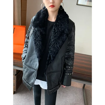 

100% Real Sheepskin Coat Female Winter Large Fur Collar Leather Duck Down Jacket Women Natural Genuine Leather Down Jackets 2981