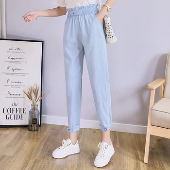 

High Waist Casual Harlem Pants Women's Loose Jeans For Women Denim Jean Tassel Belt Jeans ladies jeans denim Woman Pants197E