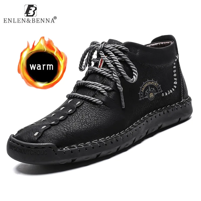 

2019 New Winter Boots Men Comfortable Lightweight High Quality Leather Boots With Plush Snow Boots Warm High Ankle Big Sizes 48