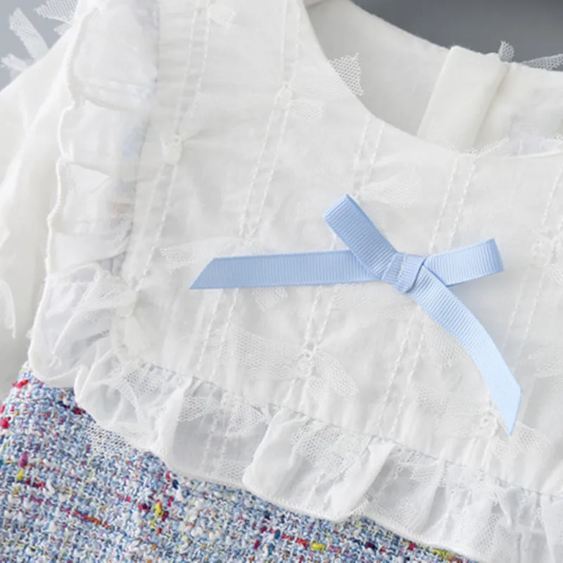 DFXD Spring Girl Dress Long Sleeve Lace Patchwork Pearl Pockets Kids Dresses Lovely Girls Party Dress Children Clothes Vestidos