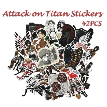 

42Pcs/Pack Japanese Anime Attack On Titan Stickers For Laptop Motorcycle Skateboards Wardrobe Guitar Toys Sticker