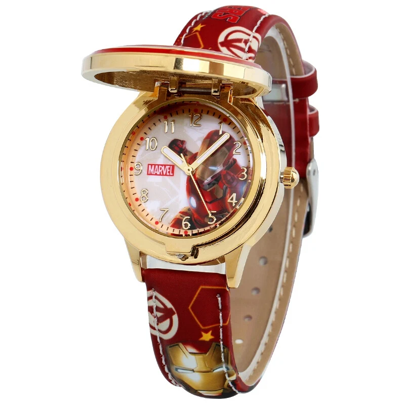 Marvel Iron Man The Avengers Captain America Spider Cartoon Flip Children Disney Quartz Wristwatch Boy Youth Student Teenage Kid